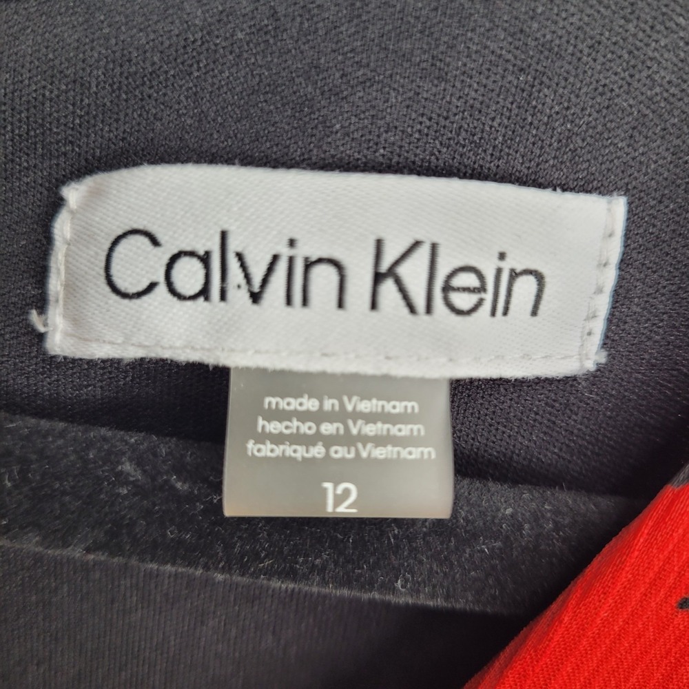 Calvin Klein Puff Sleeve Empire Waist Sheath Black Red Dress Women's Size 12 - Picture 3 of 10